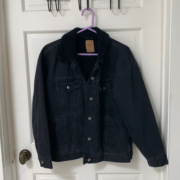Gap oversized black denim Sherpa jacket size Small - Picture 3 of 8